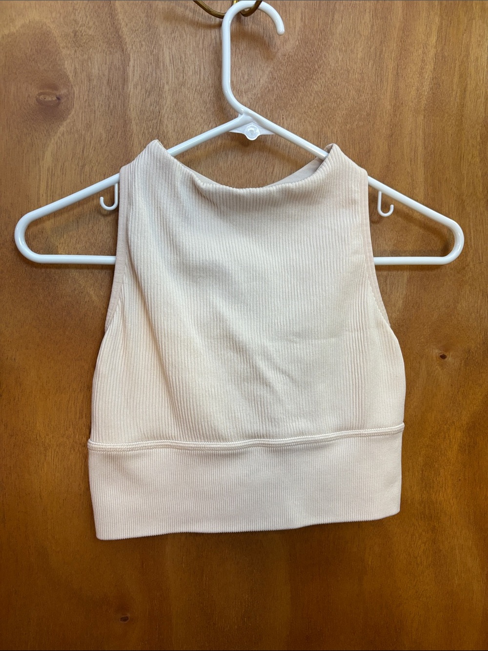 Betsey Johnson High-Neck Ribbed Crop Top — Cream